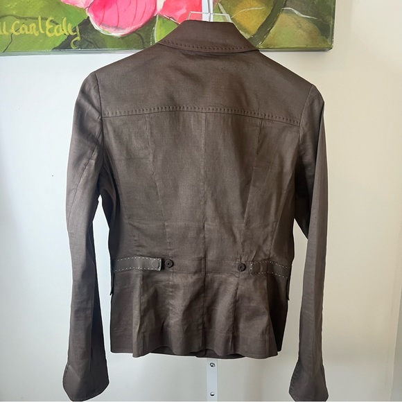 Elie Tahari Lightweight Brown Linen Jacket Shacket Blazer Size 6 - Picture 5 of 16